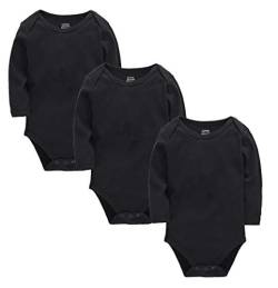 kavkas Long Sleeve Baby Bodysuit for Boys and Girls Newborn Cotton Vests Undershirts Solid Onesies 3 Pack Black 6-9M von kavkas