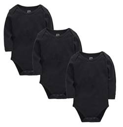 kavkas Long Sleeve Baby Bodysuit for Boys and Girls Newborn Cotton Vests Undershirts Solid Onesies 3 Pack Black 9-12M von kavkas