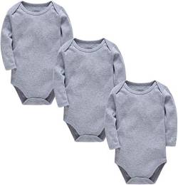 kavkas Long Sleeve Baby Bodysuit for Boys and Girls Newborn Cotton Vests Undershirts Solid Onesies 3 Pack Gray 3-6M von kavkas