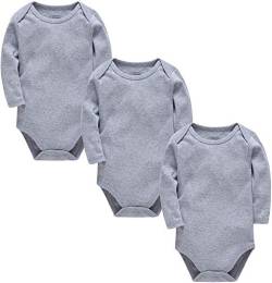 kavkas Long Sleeve Baby Bodysuit for Boys and Girls Newborn Cotton Vests Undershirts Solid Onesies 3 Pack Gray 6-9M von kavkas