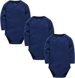 kavkas Long Sleeve Baby Bodysuit for Boys and Girls Newborn Cotton Vests Undershirts Solid Onesies 3 Pack Navy Blue 3-6M von kavkas