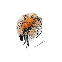 kawehiop Vintage Damen Plume Fascinator Retro Style Mesh Schleier Stirnband Haarnadel Damen Haar Kopfbedeckung für Party Kirche, Schwarz+Orange von kawehiop