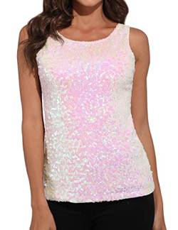 kayamiya Damen 1920er Jahre Glitter Pailletten Weste Tank Tops 44-46 Weiß von kayamiya