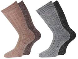 Alpaka Socken Damen Herren braun grau dünn gestrickt (38-38, 4Paar-Beige/Grau) von kbsocken