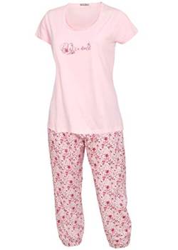 kbsocken Damen Schlafanzug Pyjama mit Caprihose S M L XL 100% Baumwolle (Rosa, s) von kbsocken