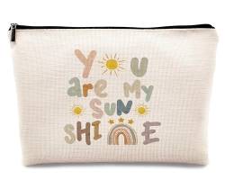 kdqua Make-up-Tasche mit Aufschrift "You are My Sunshine", inspirierendes Geschenk für Frauen, Mädchen, Tochter, Freundin, Boho, Sonne, Regenbogen, Leinen, Kosmetiktasche, Reißverschluss, von kdqua