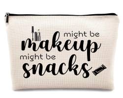 kdqua Niedliche Make-up-Tasche, lustige Zitate, könnte Make-up sein, könnte Snacks sein, Leinen, Kosmetiktasche, Reißverschluss, Reise-Organizer, Kulturbeutel, humorvolles Geschenk für Frauen, von kdqua