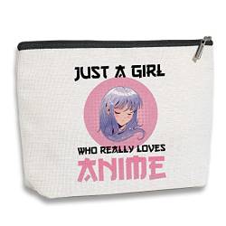 Anime-Fans, Make-up-Tasche, Anime-Liebhaber, Geschenke für Mädchen, Frauen, Freundin, Schwester, Just A Girl, das wirklich liebt, Anime-Reise-Kulturbeutel, Reißverschluss-Tasche, Beige von kdxpbpz