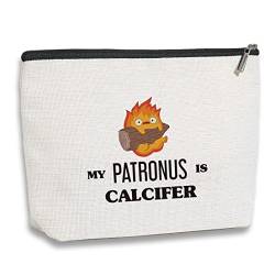 Anime-Fans Make-up-Tasche Anime-Liebhaber Geschenk Umzug Schloss Geschenk Lustige Calcifer Kosmetiktasche Reise Kulturbeutel Make-up Organizer Reißverschluss Tasche - My Patronus is Calcifer, beige von kdxpbpz