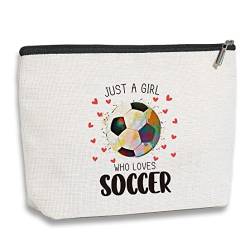 Fußball-Geschenke Fußball-Kosmetiktasche für Mädchen, Fußballtrainer-Geschenke, Fußball-Team-Geschenke für Liebhaber, Spieler, Fans, Teenager – Just a Girl Who Loves Soccer, Fußball von kdxpbpz