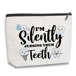 Zahnarzt-Geschenk, Zahnhygieniker, Geschenk, Zahnarzt-Assistent, Geschenk, Kulturartikel, Make-up-Organizer, Reißverschluss-Tasche, I'm Silently Jurging Your Teeth, Beige von kdxpbpz