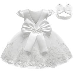 keaiyouhuo 0-6T Baby Mädchen Spitze Backless Tüll Prinzessin Kleider Bestickte Festzug Party Fliegen Ärmel Kleid mit Schleife Kopfbedeckung,Weiß von keaiyouhuo