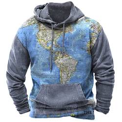 Herren 3D Weltkarte Hoodie Hip Hop Sweatshirt Vintage Print Langarm Kapuzenpullover von keephen