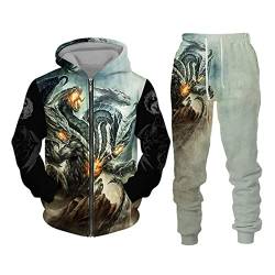 Herren-Trainingsanzug, zweiteiliges Set Viking Dragon 3D-Gedruckter Reißverschluss-Hoodie und Jogginghose Mode-lässige Sweatshirt-Anzüge von keephen