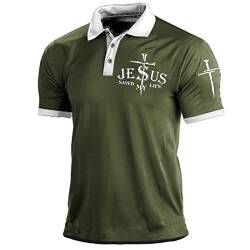 Jesus Saved My Life Kurzärmelige Poloshirts Herren lustiger Brief 3D Druck Grafik Revers T-Shirts lässige Button Down Tops von keephen