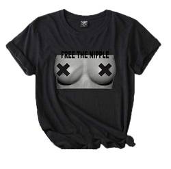 Lustiger Text Free The Nipple Print lockeres Rundhals-T-Shirt Sommer Neue Brustwarzenbefreiungsbewegung Feminismus-T-Shirt von keephen