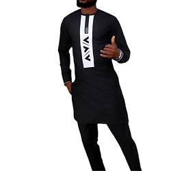 keephen Afrikanischer Anzug für Männer Trainingsanzug Dashiki Stickerei Hemden + Hosen 2 Stück Set Ankara Outfits Kurta Set von keephen