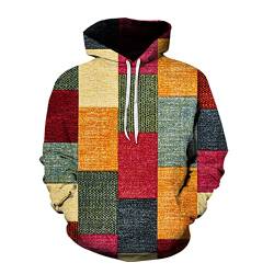 keephen Herren Hoodie Plaid Patchwork Printed Pullover Lässige Langarm Sweatshirts mit Tasche von keephen