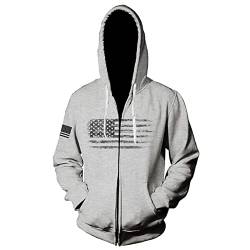 keephen Herren Retro USA Stars and Stripes Hoodie Reißverschluss verblasste amerikanische USA Flagge Langarm Pullover Kapuzenpulli mit Tasche von keephen