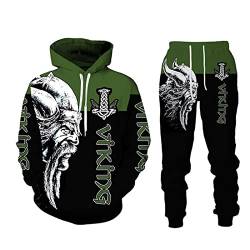 keephen Herren Trainingsanzug Set Viking Warrior 3D gedruckte Hoodies und Jogginghose zweiteiliges Set Casual Streetwear Sweatshirt Set von keephen