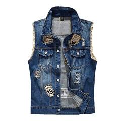 keephen Zerrissene Jeansweste für Herren Retro-Jungen ärmellose Cowboy-Weste Mode Vintage Biker Punk Jeansjacke Weste Stickerei-Design von keephen