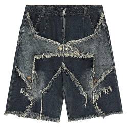 Baggy Jeans Herren Casual Hipster 1/2 Herren Raw Saum Denim Shorts Hosen Jorts Y2K Cargo Retro Hip Hop Street Dance Loose Männer schlupfjeans Blau von keepmore