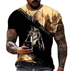 Herren Crusader T-Shirt Vintage Templer 3D Print T-Shirt Tops Lässige Totenkopf Rundhals Kurzarm Tops von keepmore