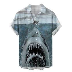 Herren Hawaii-Hemd Mode Sommer Hai Print Button Top Casual Revers Regular Fit T-Shirt Herren Sommer Street Button Down Hemd mit kurzen Ärmeln von keepmore