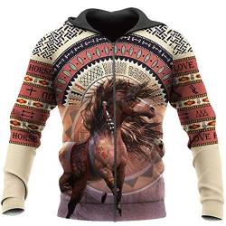 Herren Native American Indian Hoodies Fashion Loose 3D-Druck Ethnic Totem Kapuzen-Sweatshirt Pullover Langarm-Jacke von keepmore
