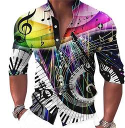 Herren Retro-Hemd Musik-Serie Instrument 3D gedruckt Stand Kragen Langarm-Shirts Mode Vintage Klavier Muster Knopf Bluse Hawaii Strand Top von keepmore