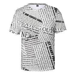 Herren T-Shirt mit englischem Zeitungsdruck Lässige personalisierte 3D-Digitaldruck-T-Shirts Slim Fit Rundhals Kurzarm Pullover Oberteile von keepmore