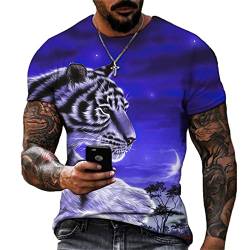 Herren Wolf Tiger Animal Print Kurzarm T-Shirt 3D-Druck Rundhals Kurzarm T-Shirt Pullover Sweatshirt T-Shirts Tops von keepmore