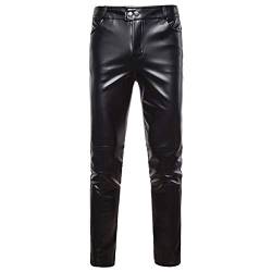 Klassisch Lederhose Herren, Mode Slim Fit Skinny Kunstlederhose Reißverschluss Lederjeans Lange Hose von keepmore