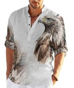 Männer Henley Shirt Lässige Button Down Hemden mit Langen Ärmeln Adler 3D Druck Muster Stehkragen Shirt Sommer Strand Urlaub Tops von keepmore