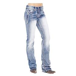 Street Fashion Jeans für Damen Personalitierte amerikanische Flagge Stretch Washed Bootcut Jeans von keepmore