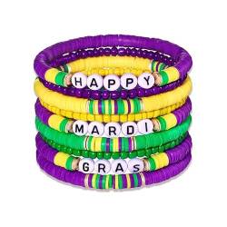 keepmore Happy Mardi Gras Perlenarmbänder für Frauen Mehrschichtige Stretch-Armbänder Set Festival Party Gunst Geschenke Karneval Dekorationen von keepmore