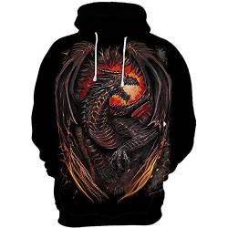 keepmore Herren Kapuzenpullover Schwarzer Drachen Printed Hoodie Unisex Langarm Pullover mit Tasche von keepmore