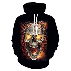 keepmore Herren Retro Totenkopf Hoodie Gothic Totenkopf Grafik Pullover Lässiges Langarm Kapuzen Sweatshirt mit Tasche von keepmore