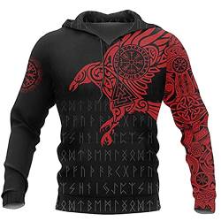 keepmore Herren Viking Hoodies Eagle 3D Print Casual Personalisiertes Sweatshirt Pullover Sportbekleidung mit Taschen von keepmore