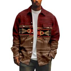 keepmore Herren Vintage Hemd Lässige langärmelige Western Aztec Button Down Hemden Mode Afrikanischer Ethnischer Stil Cord Jacke Hemd mit Klappe Brusttasche von keepmore