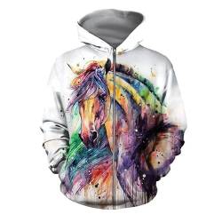 keepmore Herren Zip Hoodies Tier Pferd 3D gedruckte Hoodies Mode Lässiges Sweatshirt Pullover Langarm Jacke Mantel von keepmore