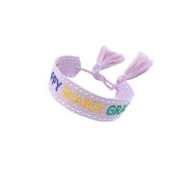 keepmore Mardi Gras Party Besticktes Armband begünstigt handgemachte gewebte Braide KordelQuaste Wickelarmband Happy Mardi Gras Buchstabenmuster Verstellbares Armband für Frauen Mädchen von keepmore