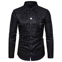 keepmore Slim Rivet Langarmhemden für Herren Gothic Vintage Revers Button Down Hemdbluse von keepmore