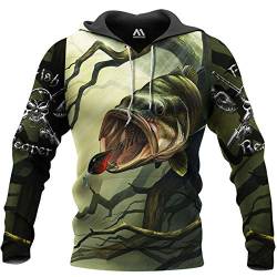 keepmore Unisex Lure Fishing Bedrucktes Hoody-Sweatshirt Schnelltrocknendes Zander-Bass-Angelmuster Lässiger Hoodie von keepmore