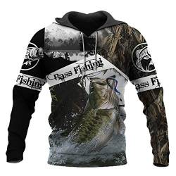 keepmore Unisex Lure Fishing Bedrucktes Hoody-Sweatshirt Schnelltrocknendes Zander-Bass-Angelmuster Lässiger Hoodie von keepmore