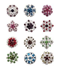 keland 12pcs Mix Set Crystal Button Broschen Schals Schnalle Floriated Brosche Strass Corsage Bouquet Kit Großhandel Lot (Color) von keland