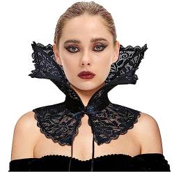 keland Damen Gothic Lolita Halskrause Kragen Renaissance Krause Rüschenkragen Hals Wrap Viktorianische Accessoires (Schwarz-002) von keland