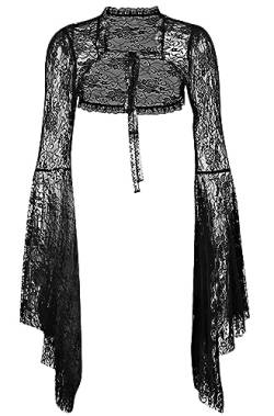 keland Damen Gothic Spitzenbolero Spitze Cover up Shrug Jäckchen Goth Bolero Crop Top mit Langen Ärmeln (Schwarz-1, Medium) von keland