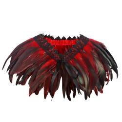 keland Damen Natural Feather Cape Shawl Feder Schal Halloween Shrug Schwarz Poncho Kragen（Rot） von keland