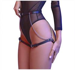 keland Damen Sexy Punk Leder Körper Harness Harajuku Bein Caged Oberschenkel Holster Strumpfband Gotisch Taille Gürtel für Rave Outfit (Schwarz-005) von keland